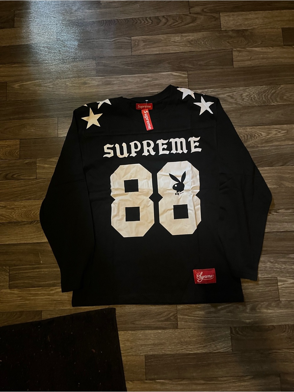 Supreme Black Crewneck with White '88' & Stars Graphic